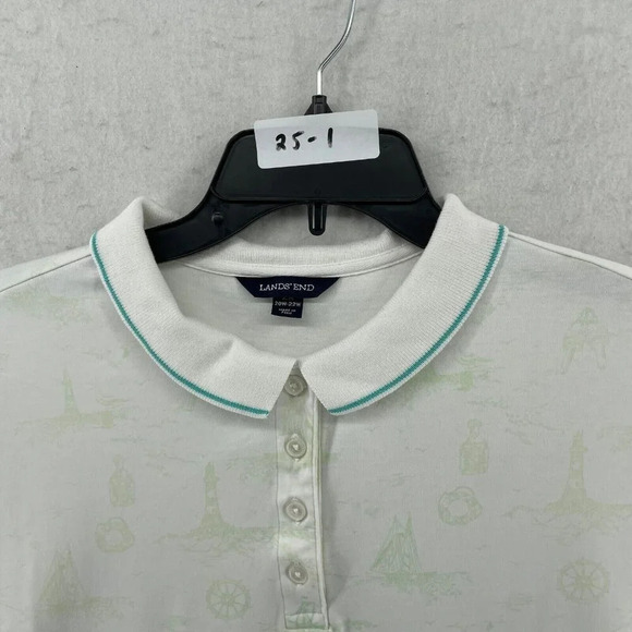 Lands' End Polo Shirt  Womens 2X White Green Print Collared Short Sleeve Casual - Picture 13 of 13